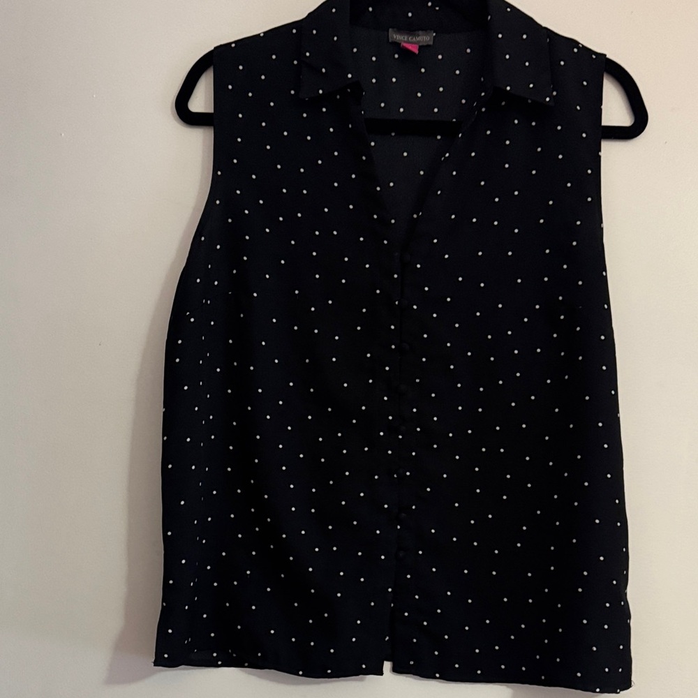 Vince Camuto Black Sleeveless Blouse with White Polka Dots